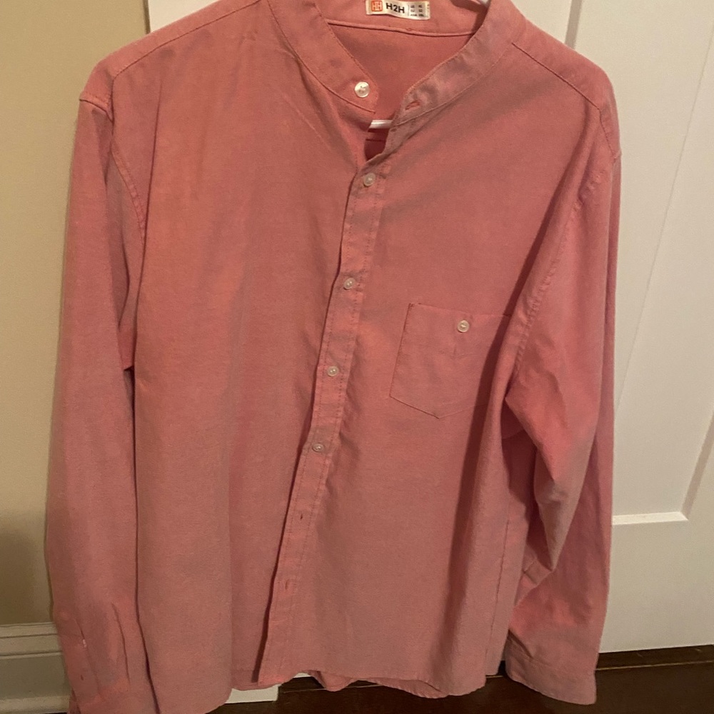 H2H Salmon/Pink Button Down, Granddad Collar